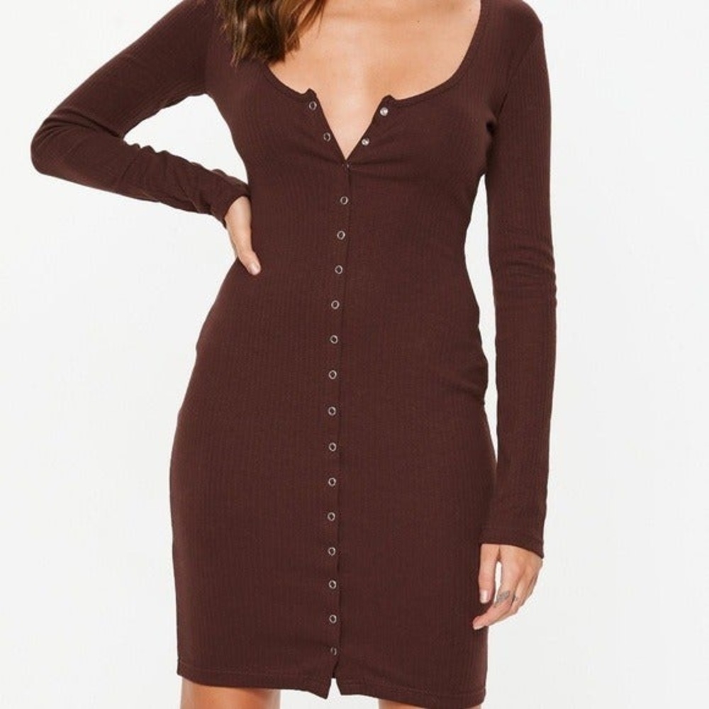 Missguided | Brown Ribbed Dress